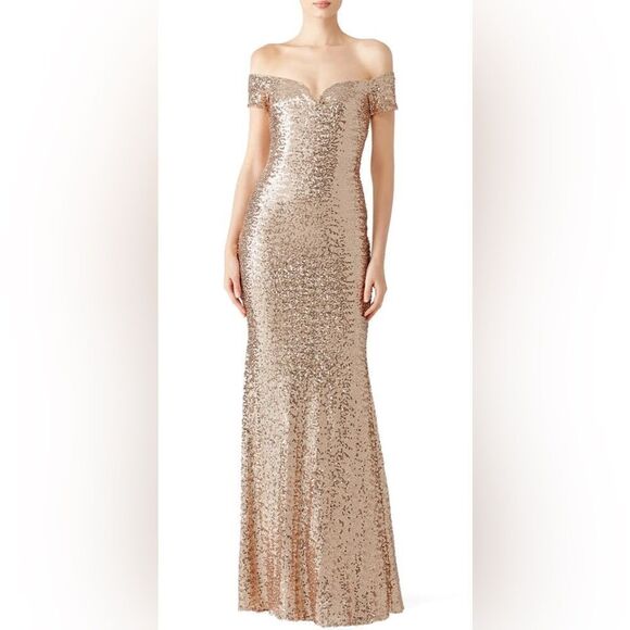 Badgley Mischka Blush Sequin Off Shoulder Gown Size 4 - Picture 1 of 7